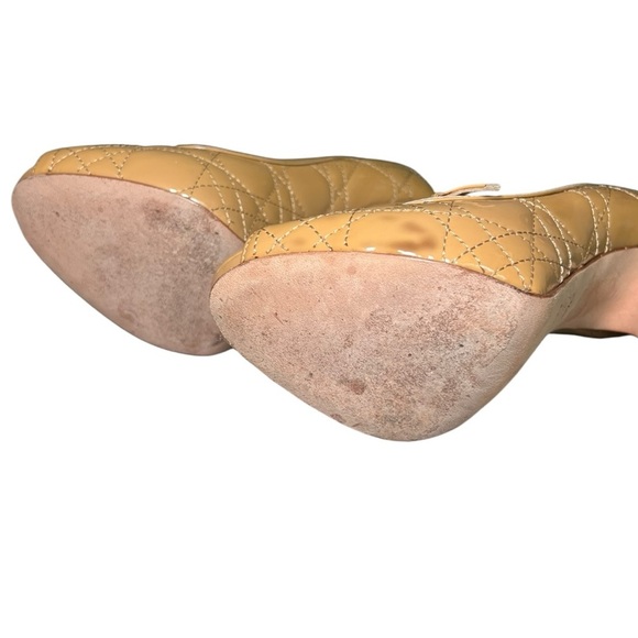 Christian Dior |Cannage Patent Leather Peep Toe Platform Pumps | Nude Heels | - Picture 10 of 14